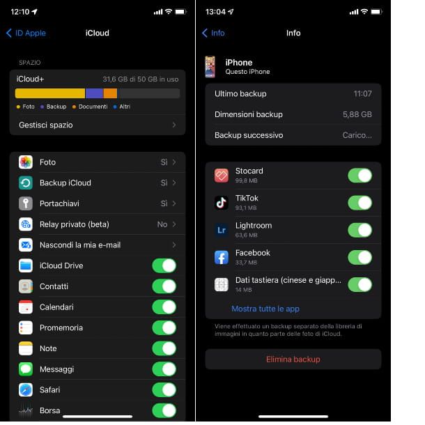 eliminare backup da iphone