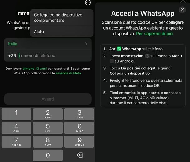 Dispositivo complementare WhatsApp iPhone