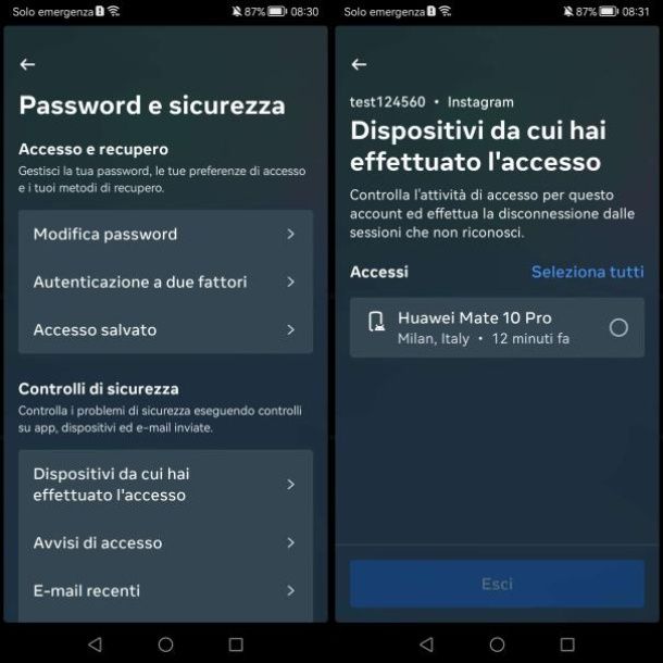 Rimuovere i dispositivi da cui ha effettuato l'accesso