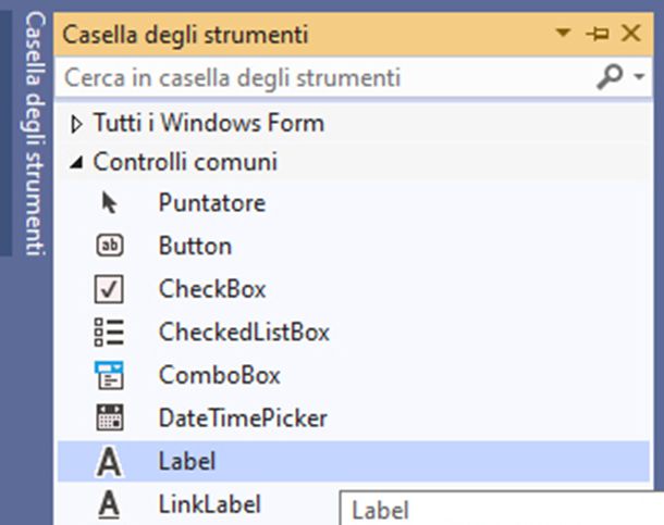Casella degli strumenti Visual Studio