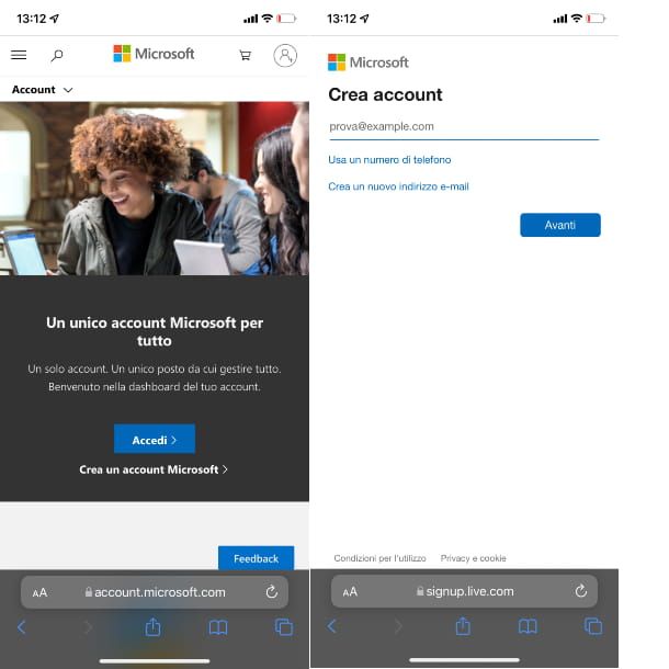 creare account microsoft da smartphone