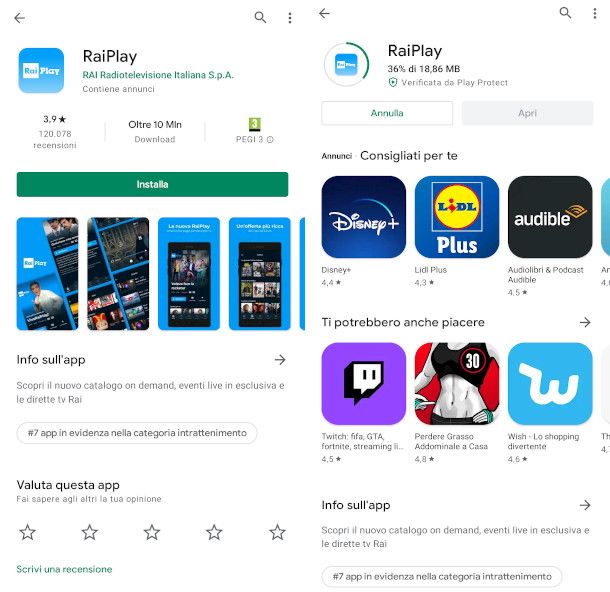 Installazione app RaiPlay sul cellulare
