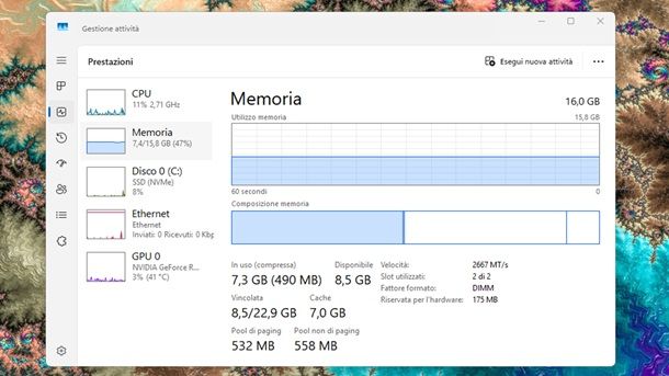 Informazioni aggiuntive RAM Windows 11