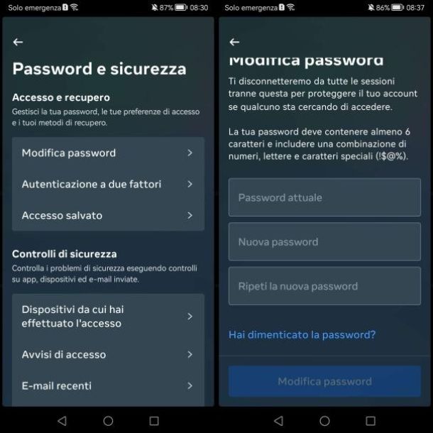 Cambiare la password