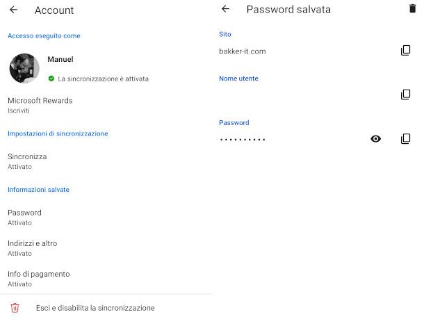 vedere le password su edge mobile