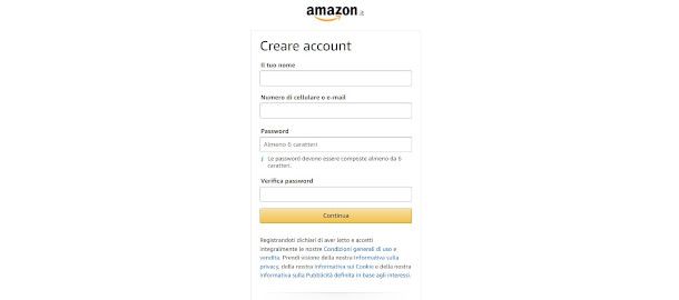 creazione account amazon prime