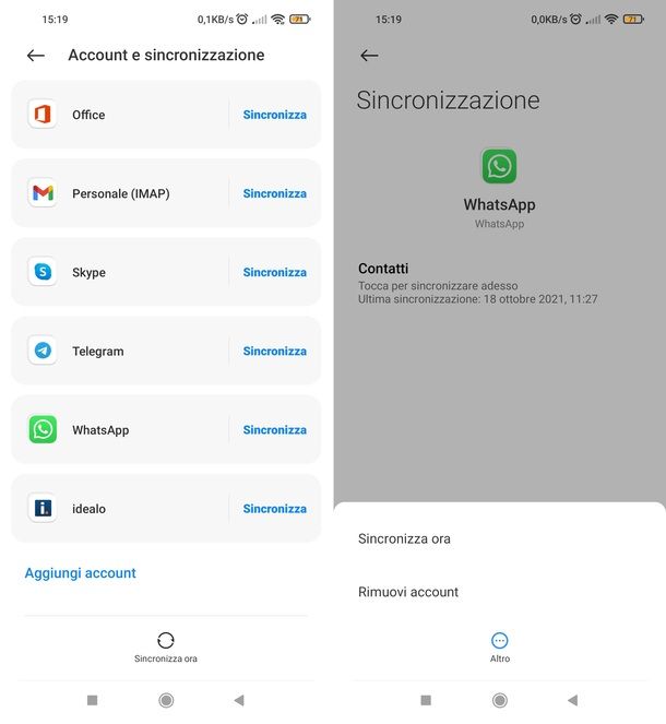 Rimuovere account WhatsApp da Android