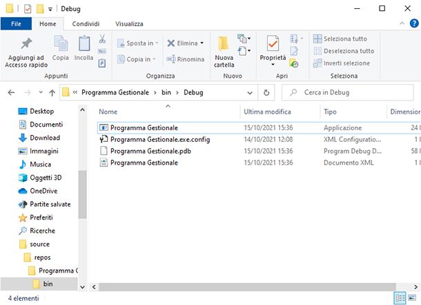 Cartella Debug Programma Gestionale