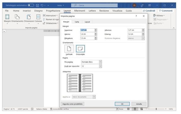 Word Windows stampare libro