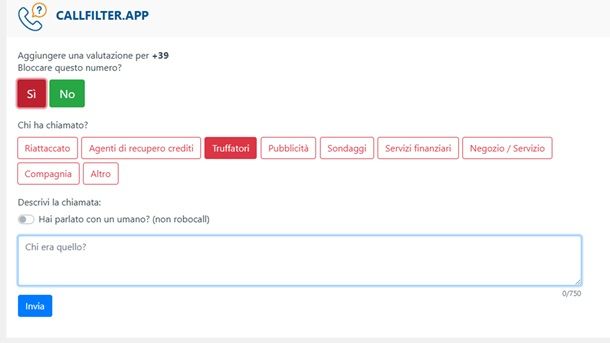 Come segnalare un numero truffa su Call Filter
