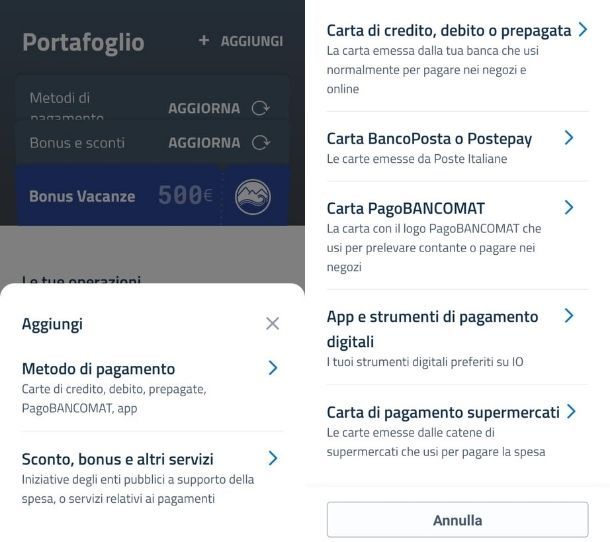 App IO aggiungere Postepay