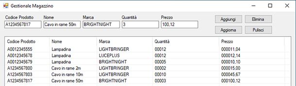 Interfaccia grafica programma gestionale