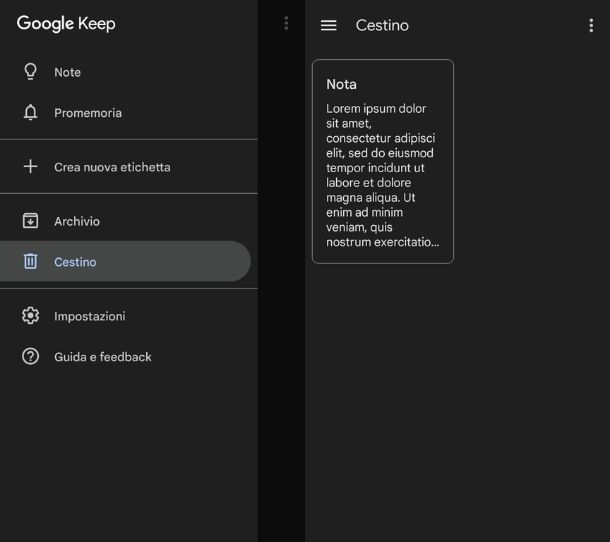 Cestino Google Keep
