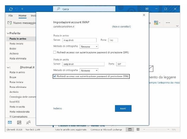 Outlook configurazione Alice TIM Mail