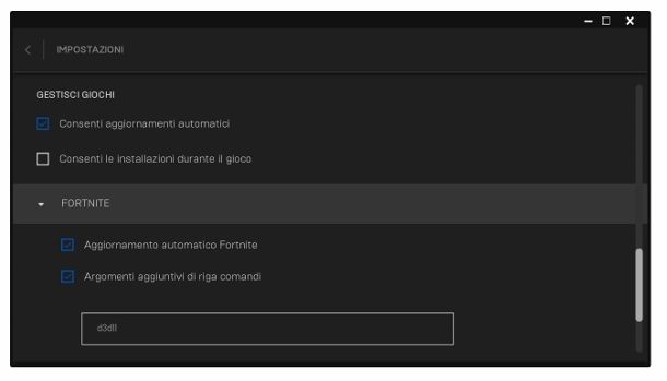 Impostare DirectX 11 su Fortnite