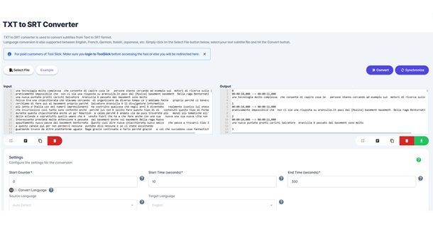 Conversione sottotitoli TXT in SRT