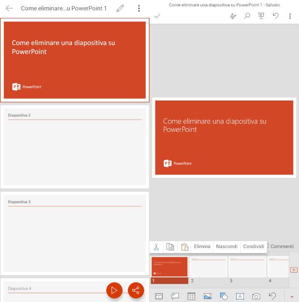 eliminare una diapositiva PowerPoint su Android