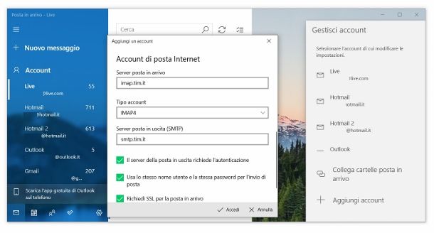 Posta Windows configurazione Alice TIM Mail