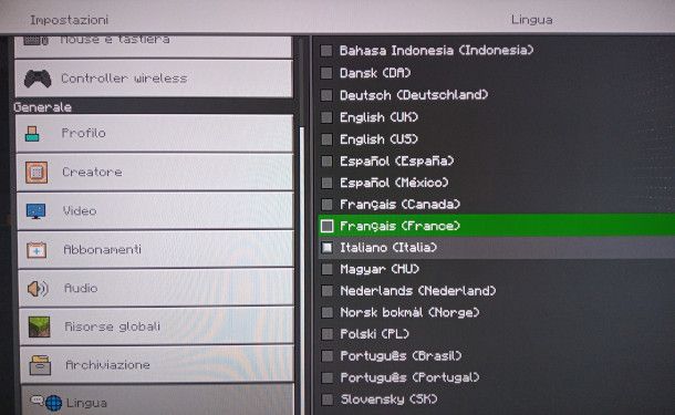 modifica lingua Minecraft PS4