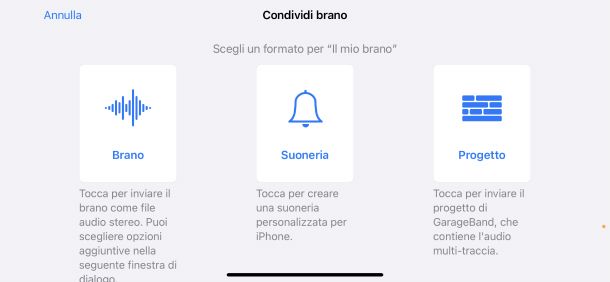 Condividi brano come Suoneria da GarageBand