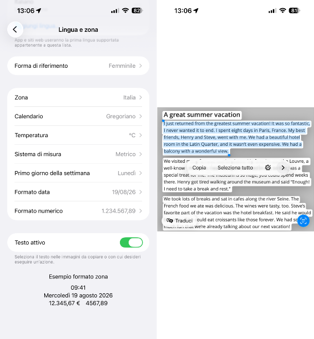 Testo attivo iOS
