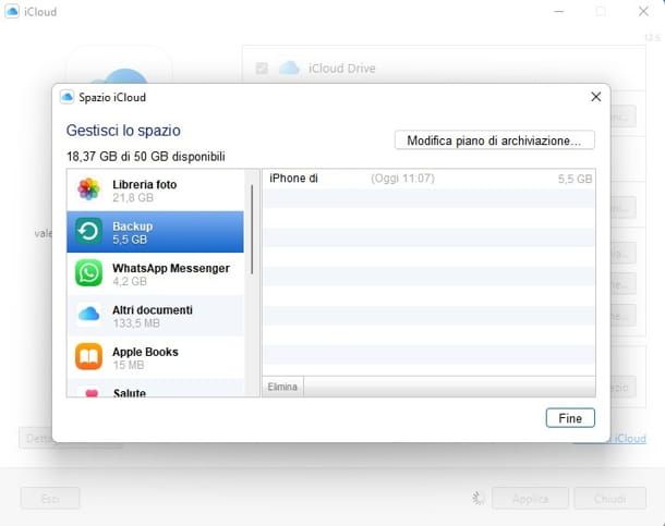 eliminare backup icloud windows