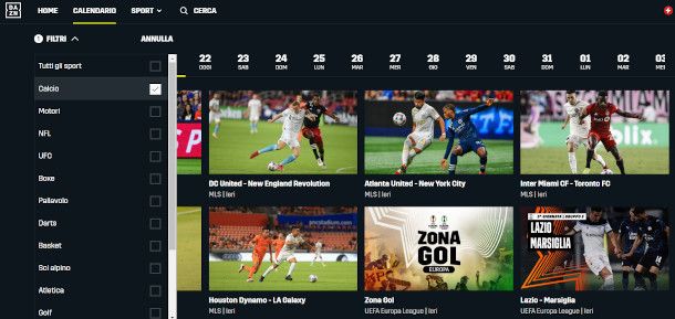 calendario DAZN da sito