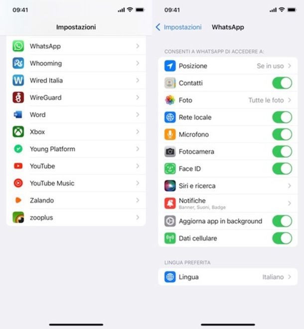 Concedere permessi WhatsApp iPhone