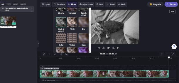 clipchamp applicare filtri