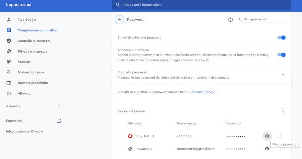 visualizzare password chrome per PC