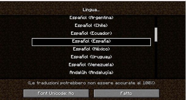 modificare impostazione lingua Minecraft Java Edition