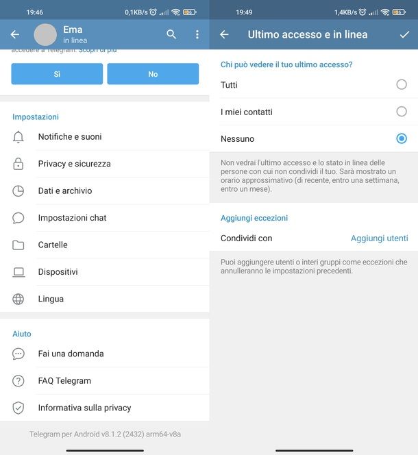 Come non far vedere che sei online su Telegram da app