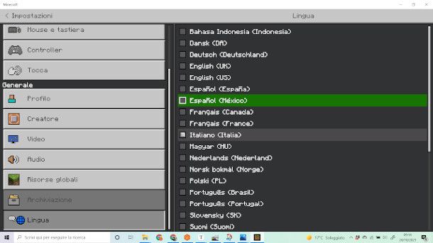 cambiare lingua Minecraft Bedrock 