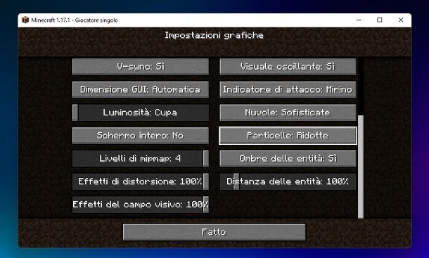 Particelle ridotte Minecraft Java