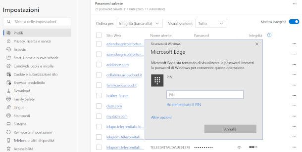 visualizzare le password su browser edge da pc