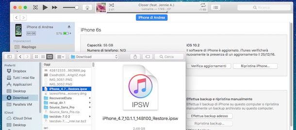 installare iOS con iTunes