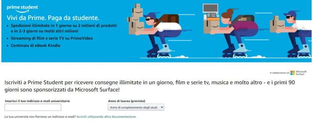 iscrizione amazon prime student