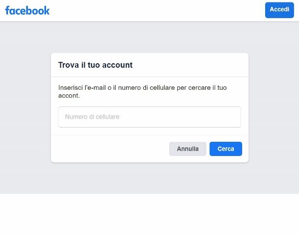 Recuperare account Facebook vecchio sito