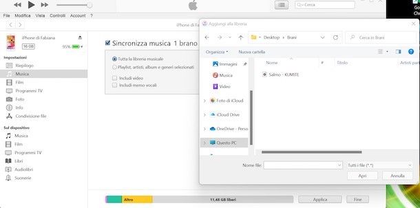 Traferire musica iTunes/Finder