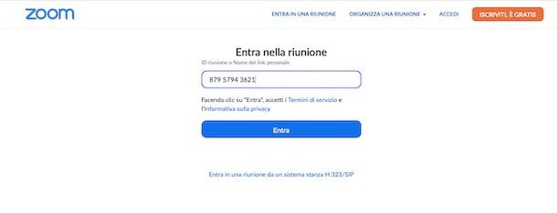 Inserire ID e password Zoom