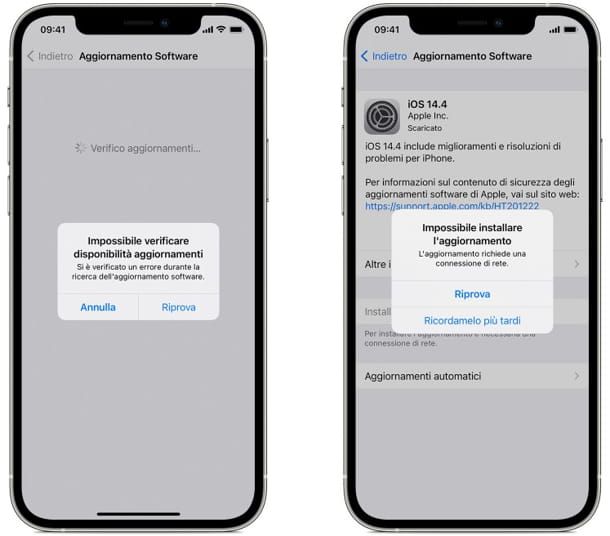 errore aggiornamento ios