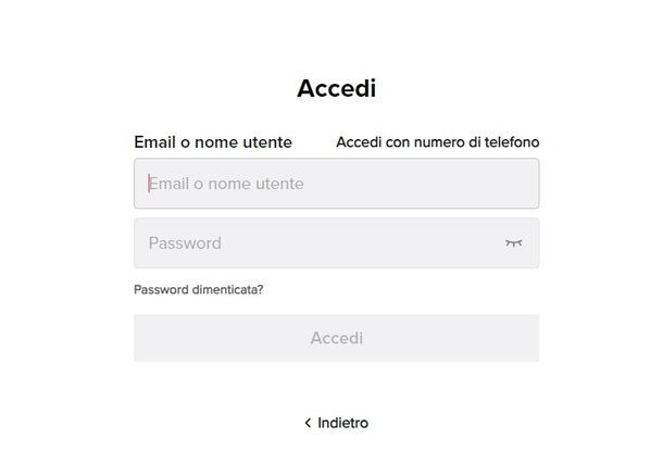 Recupero password sito TikTok
