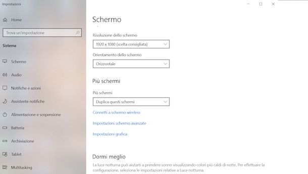 impostazioni dello schermo