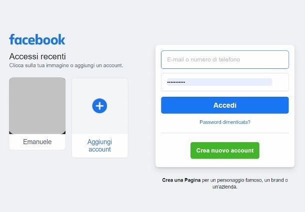 Accedere a account Facebook sito