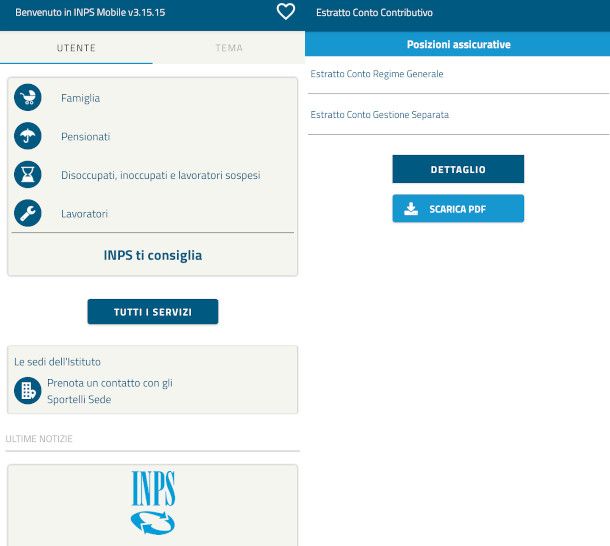 estratto conto contributivo app INPS
