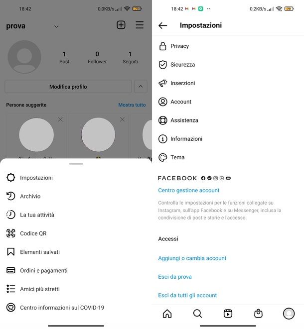 Eliminare account Instagram collegato app Android
