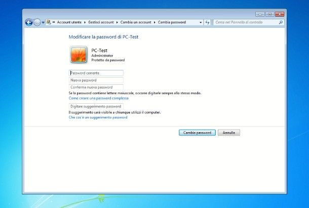 Come cambiare la password al PC Windows 7