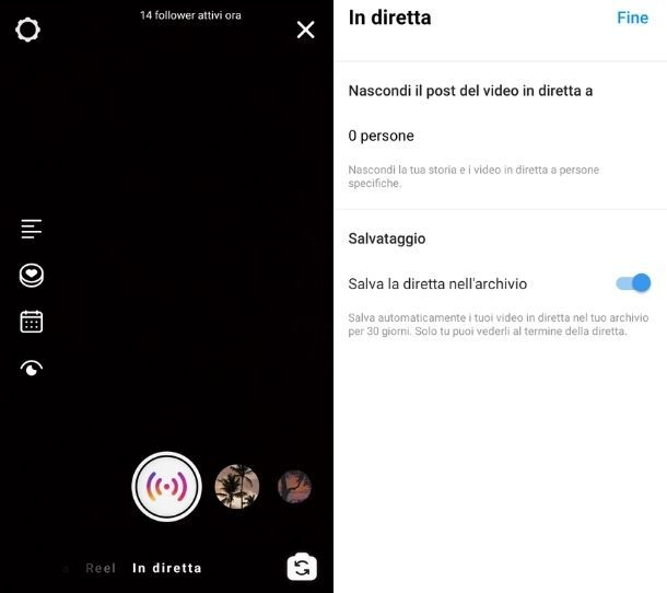 Limitare pubblico dirette Instagram da app