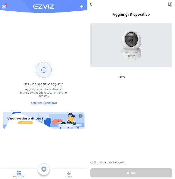 aggiungere telecamera ezviz da app