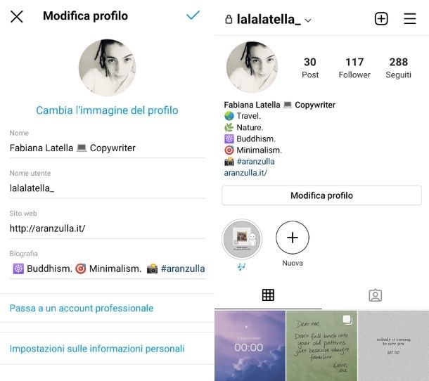 Inserire link sito in bio Instagram